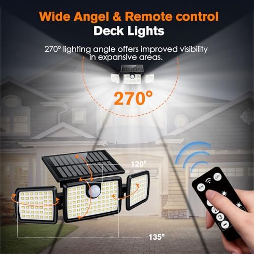Solar Lights Outdoor, Quick Charge Solar Motion Deck Lights Outdoor for Deck with 158LEDs High Brightness, Larger Built-in Tempered Glass Panel, Sensitive PIR Motion Inductor (Remote,1 Pack) - Image 5
