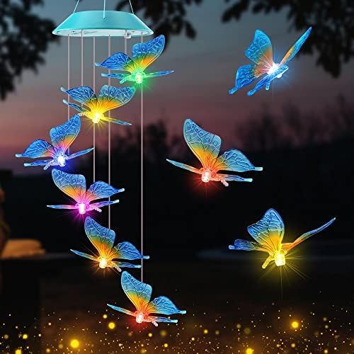 Solar Wind Chimes Outdoor, Color Changing Butterfly Gift for Mom Grandma by Zeiliuled