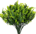 8 Bundles UV Resistant & Non-Fading Artificial Boxwood Shrubs - Fake Greenery Plants for Outdoor Indoor, Farmhouse, Garden, Porch, Patio, Wedding Decoration by LYRWI
