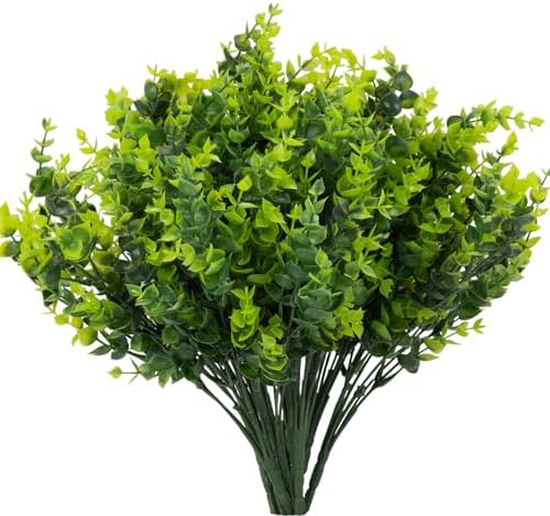 8 Bundles UV Resistant & Non-Fading Artificial Boxwood Shrubs - Fake Greenery Plants for Outdoor Indoor, Farmhouse, Garden, Porch, Patio, Wedding Decoration by LYRWI