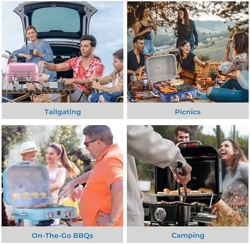 Kenmore Portable Propane Gas Grill - Tabletop BBQ Grill with Warming Rack, 2 Stainless Steel Burners with 14,000 BTUs, for Outdoor Kitchen, Camping, Black - Image 6
