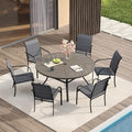 VICLLAX Patio Table and Chair Set of 6, All Weather Metal Round Outdoor Dining Furniture Set-47 Round Outdoor Table and Chairs, Grey Wood Grain Tabletop by HOME