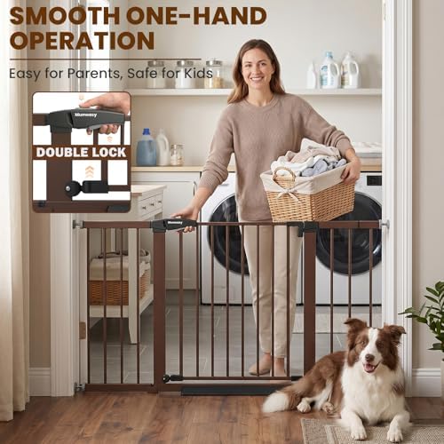 Mumeasy 29.7–51 Inch Extra Wide Baby Gate for Stairs, Extra Long Indoor Dog Gate for Doorways, Pressure Mounted Walk Thru Child Gate with Auto-Close, No-Drill Safety Pet Gate with Door for House,Brown - Image 5