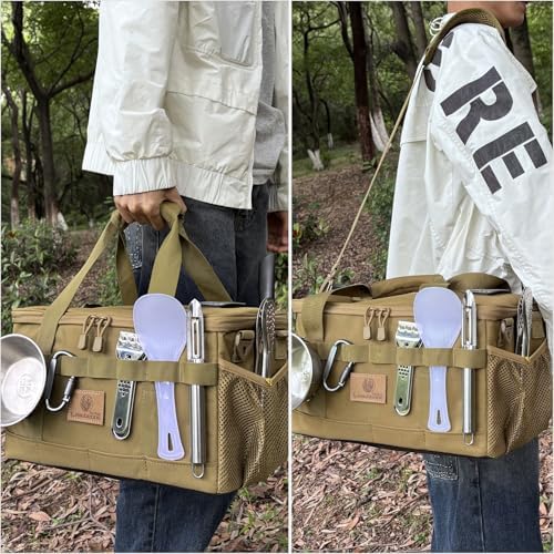 Tactical Camping Storage Bag 18L Utility Tote Bag Camp Kitchen and Trunk Organizer (Khaki) - Image 6