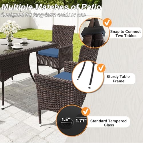 Gotland 15 Piece Outdoor Dining Set, All-Weather Rattan Patio Furniture Set with Umbrella Hole Tempered Glass Square Table, Outdoor Table and Chairs with Removable Cushions for Backyard, Deck Navy - Image 4
