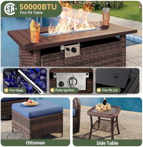 Aoxun 7-Piece Wicker Rattan Patio Furniture Set with 44" Fire Pit Table - Image 2