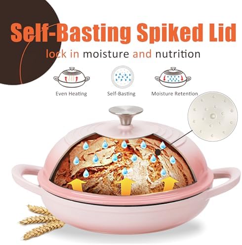 6QT Enameled Cast Iron Round Bread Oven, Sourdough Dutch Oven, Pink - Image 4