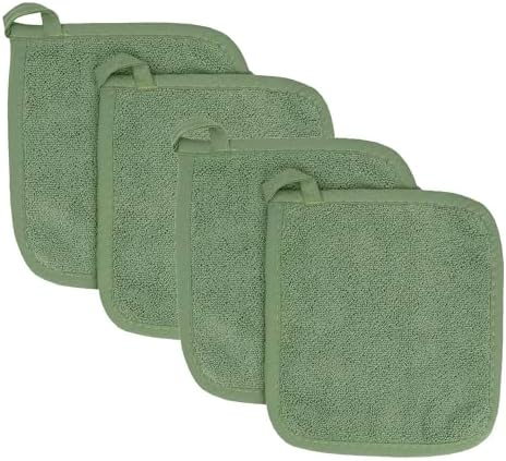 RITZ Terry Potholder & Hot Pad: Unparalleled Heat Resistant, Durable 100% Cotton – Ergonomically Designed for Optimal Grip – Easy-Care Machine Washable – 4-Pack, Juniper by RITZ