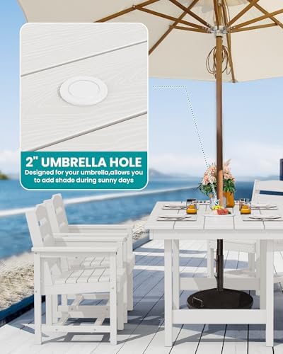SERWALL Outdoor Dining Set, Patio Dining Set with Bench, White - Image 2