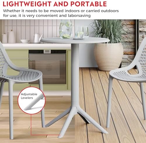 Costaelm Patio Table for 4-Person, Outdoor Patio PP Round Dining Table, All-Weather Bistro Dining Table for Backyard Deck Porch Poolside, Gray - Image 5