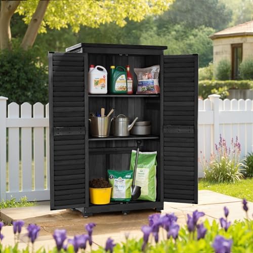 MCombo Outdoor Storage Cabinet, Wood Shed with Shelves 0870 (Black) - Image 2
