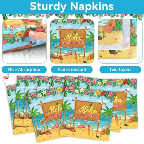 Tropical Hawaiian Luau Happy Retirement Party Decorations Aloha Retirement Party Plates Napkins Beach Paper Plates Summer Aloha Disposable Dinnerware for Hawaiian Beach Theme Decors Supplies Serve 24 - Image 4