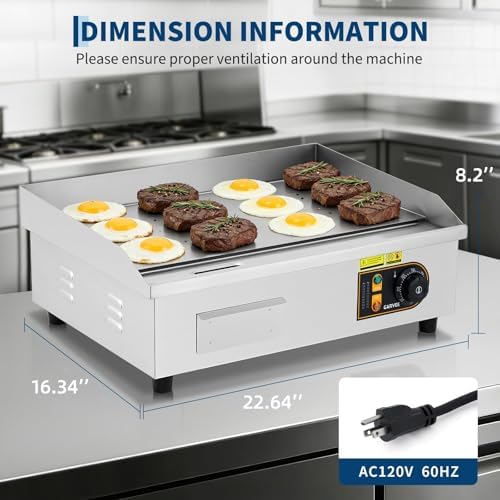 Garvee 22in Commercial Electric Flat Top Griddle Non-Stick for Breakfast Bars, Countertop Flat Top Grill with 2 Shovels and 2 Brushes for Roadside Stands, 122℉-572 ℉ Adjustable Temp - Image 4