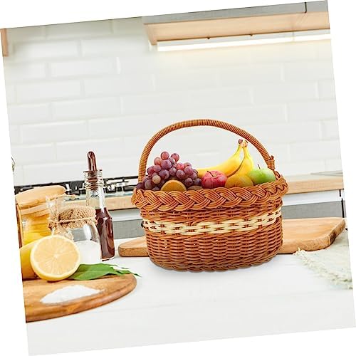 ABOOFAN Imitation Rattan Woven Storage Basket for Outdoor Picnics Multi Function Household Organizer Portable Design for Snacks Fruits and Decorative Use - Image 4
