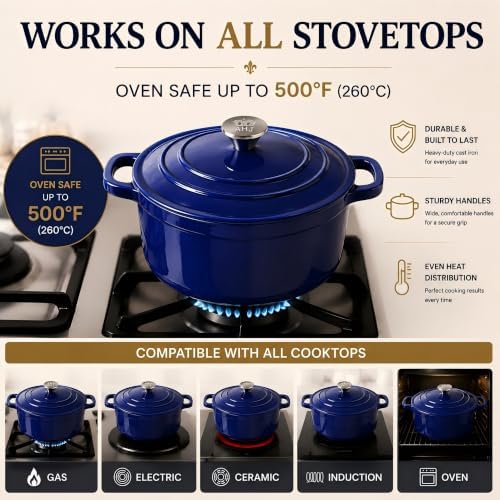 AHJ Cast Iron Dutch Oven Set - 4 Piece Nesting Enameled Cookware with Lid - Image 3