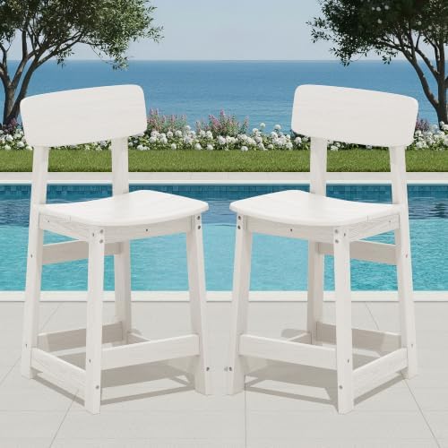 SERWALL Outdoor HDPE Counter-Height Barstools Set of 2, White - Image 2