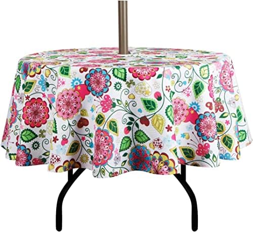 EHouseHome Outdoor Indoor 70inch Round Tablecloth with Umbrella Hole and Zipper, Waterproof Zippered Patio Table Cloths, Spring/Summer Table Covers for Backyard Circular Table/BBQs/Picnic by EHouseHome