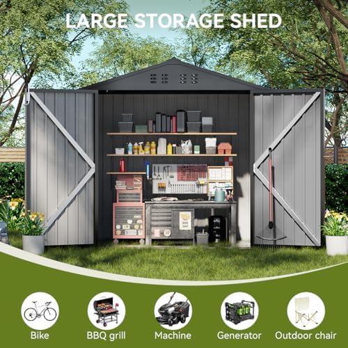 COMHOMA Shed Outdoor Storage Shed Metal,Lockable Doors Tool Sheds with Sloping Roof,Steel Garden Shed with Air Vent for Backyard,Patio,Lawn,Poolside(Grey,8'x6') - Image 5