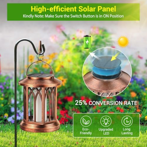 KOOPER Hanging Solar Lights Lantern Outdoor, 2 Pack Flickering Flames Solar Outdoor Lights, Solar Lanterns Outdoor Waterproof with Bigger Panel, Lanterns Decorative Outdoor for Garden Decor (Copper) - Image 4