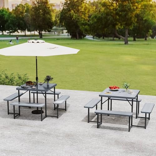 Tangkula 8 Person Square Picnic Table with 4 Built-in Benches - Image 5