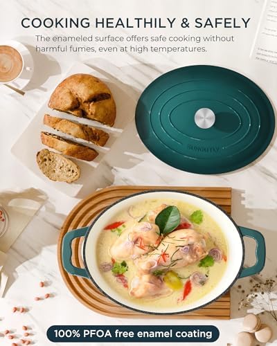 Enameled Cast Iron Dutch Oven, 9.3QT Pot with Lid, Bottle Green - Image 3