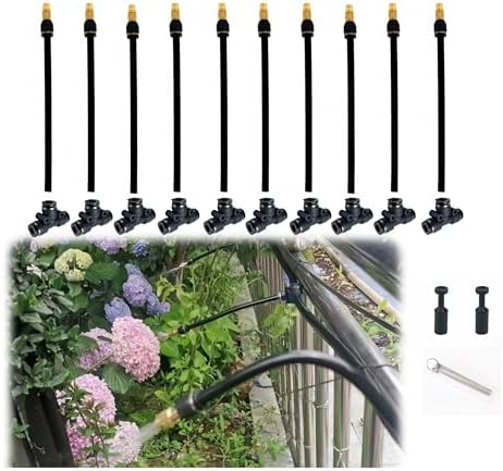 10pk Brass Misting Nozzles Tee 8 inch 360 Degree Adjustable Copper Sprayer, Compatible with1/4 trubing Hose Watering Plant Drip Irrigation Pneumatic Fittings Connection for Watering Garden(10pk) by Unknown