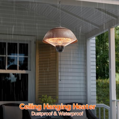 Danluke Outdoor Electric Patio Heater, 1500W Infrared Hanging Heater, Ceiling Mounted Carbon Fiber Heater for Patio, Porch, Garage and Balcony, Brown - Image 2