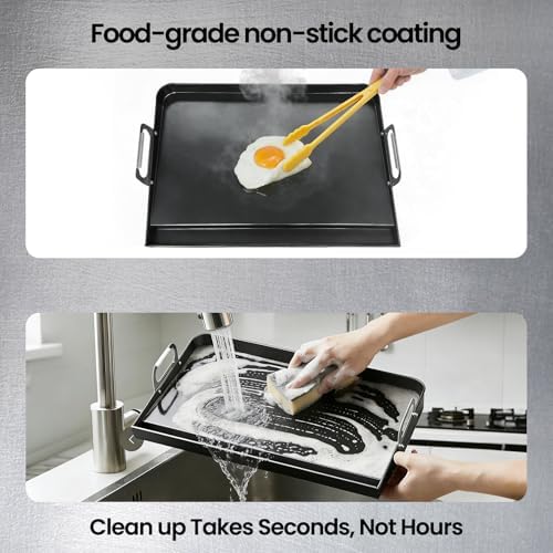 23x16 Inch Nonstick Universal Grill Griddle for Gas Grill, Built-in Grease Channel & Reinforced Even-Heat Base, Easy Clean, BBQ Griddle Plate for Outdoor BBQ, Camping, Indoor Stovetop Cooking - Image 4