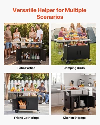 VEVOR Outdoor Grill Cart with Storage Cabinet, 48.9 Inch Grill Table, Waterproof Kitchen Island with Stainless Steel Top, Shelf, and Wheels, Movable Food Prep Station for Patio Bar Backyard BBQ - Image 7