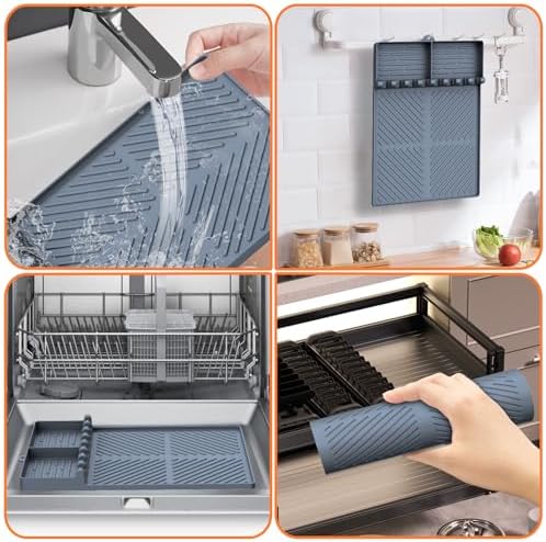 Silicone Griddle Tools Mat for Blackstone, Griddle Accessories Side Shelf Mat Grill Pad for Outdoor Grill Kitchen Counter Spatula Silicone Mat with Drip Pad (Grey) - Image 4