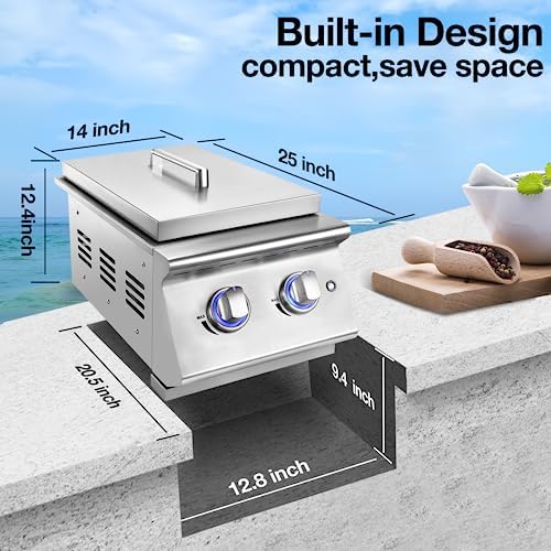 Double Grilling Side Burners for Outdoor Kitchen, 2 * 15,000BTU Liquid Propane Burners, Duty Heavy 304 Stainless Steel, Built-in Side Burner for BBQ Island Grill, with Natural Gas Kit - Image 6