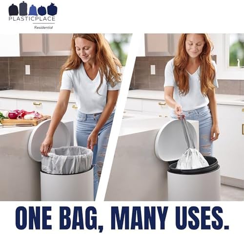 Plasticplace Custom Fit Trash Bags, Compatible with Simplehuman Code K, White Drawstring Garbage Bags Liners, 10 Gallon / 38 Liters, 24" x 28" (200 Count) Heavy Duty Trashbags Home Essentials Large - Image 2