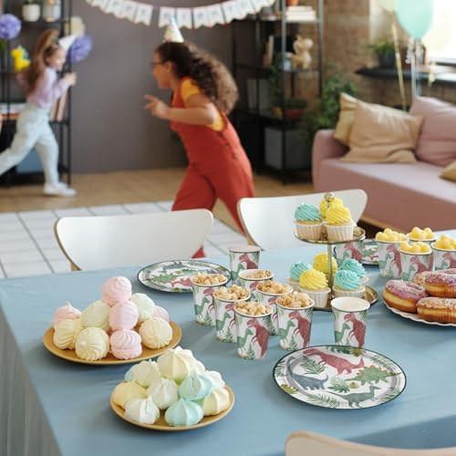 WRAPAHOLIC 25Pcs Birthday Paper Plates - 9 Inch Dinosaur Green Plant Disposable Plates Decorative Dinner Plates for Party Tableware Supplies Table Decor - Image 5