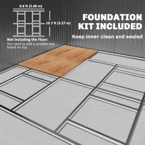 Outsunny 11' x 13' Outdoor Storage Shed, Garden Tool Metal Shed with Foundation Kit, Double Lockable Door, Air Vents and Sloping Roof, for Backyard, Patio, Lawn, Light Gray - Image 5
