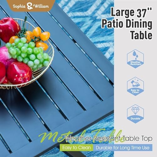 Sophia & William Patio Dining Set for 4, Square Table & Brown Swivel Chairs - Image 6