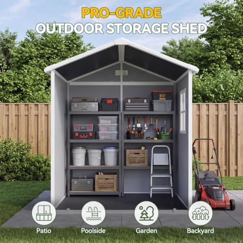 Aoxun Resin Outdoor Storage Shed, 6x4 FT Outdoor Shed with Floor, Gray - Image 7