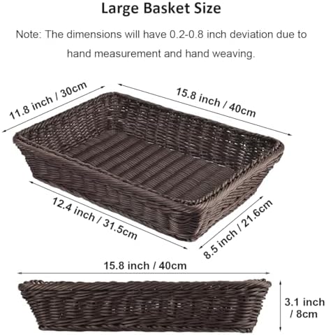 RT&BS 2pcs Large Wicker Bread Basket for Serving, Wicker Fruit Basket, Display Baskets for Vegetable Fruit, Reusable Handwoven Serving Baskets for Kitchen, Store, Restaurant, Outdoor (Coffee, L) - Image 3