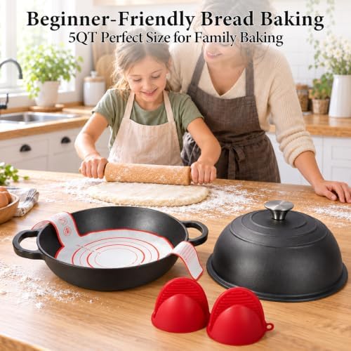 Cast Iron Dutch Oven for Bread Baking, 5.5QT Pre-Seasoned Bread Oven Set - Image 2
