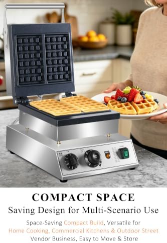 1600W Commercial 2-Slice Rectangular Belgian Waffle Maker - Image 4