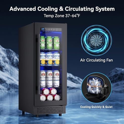 12 Inch Beverage Refrigerator, 60 Can Under Counter Beverage Fridge with Glass Door Built-in or Freestanding, Drink Fridge for Soda Beer Wine-Kitchen Bar Office - Image 2