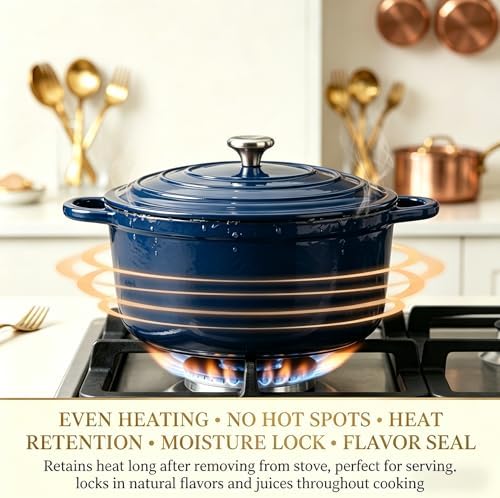 QuliMetal 5-Piece Navy Blue Enameled Cast Iron Cookware Set - Image 4