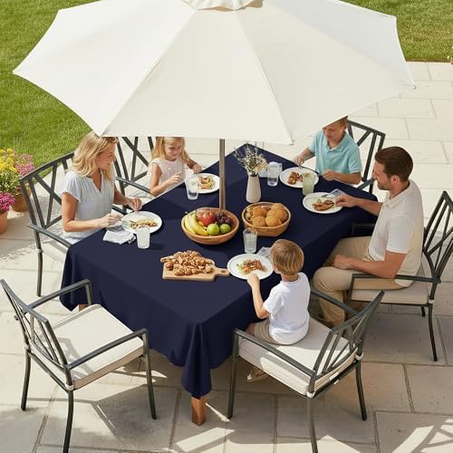 LUSHVIDA Rectangle Outdoor Tablecloth with Umbrella Hole 60x102 Inch Navy - Image 2