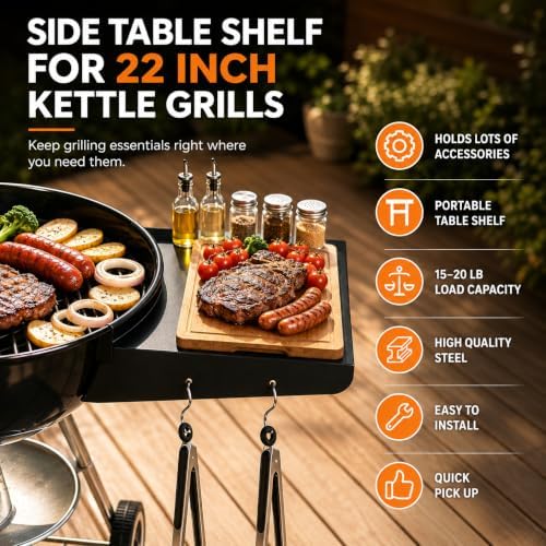 QuliMetal Grill Table Shelf & Lid Holder for Weber Kettle 22 Charcoal - Image 5
