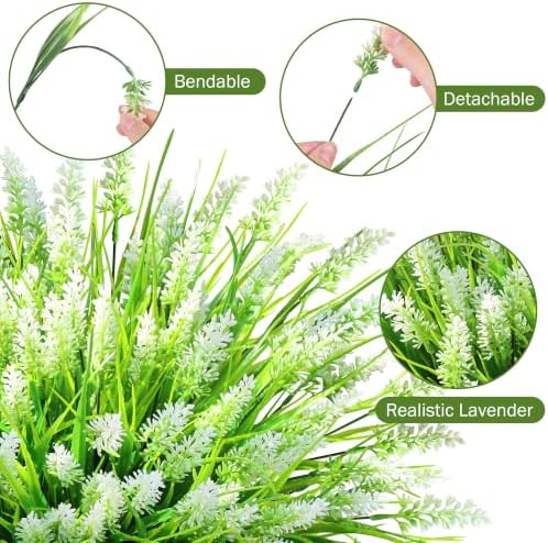 12 Bundles Faux Outdoor Plants, UV Resistant Artificial Fake Lavender Flowers with Monkey Grass for Outdoors, Realistic Faux Lavender Greenery Shrubs for Porch Yard Garden Window Box Home Decor - Image 4