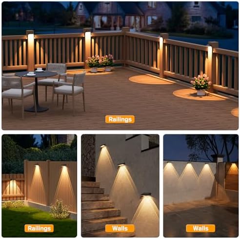 NIORSUN Solar Fence Lights,24 Pack Deck Light,Led Lights Warm White Outdoor Wall Lights,IP45 Solar Powered Light Waterproof for Backyard/Pool/Railing/Patio/Porch/Step/Outside/Garden (Black) - Image 7
