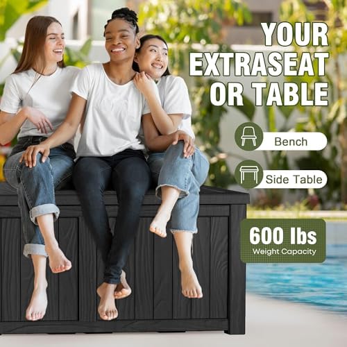 PatioZen 150 Gallon Deck Box, Resin Outdoor Storage Box with Lockable for Patio Furniture, Pool Accessories, Garden Tools Waterproof Outside Storage Box (Black) - Image 2
