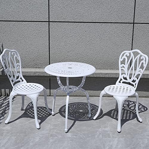 3 Piece Bistro Set,Outdoor Patio Set,Anti-Rust Cast Aluminum Bistro Table Set for Park Yard Front Porch Furniture(New White)… - Image 7