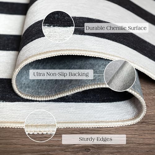 Black and White Striped Outdoor Rug - 2x3 Non-Slip Front Door Mat - Image 3