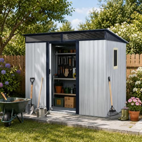 8X6 FT Outdoor Metal Storage with Lockable Sliding Doors - Image 2