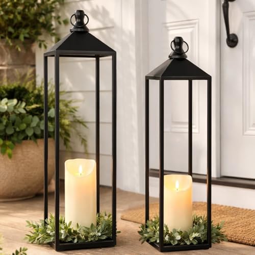 22'' 19'' Large Lanterns Decorative Outdoor Indoor, Set of 2 Candle Lantern by MATAHUMbeyourbetterchoice